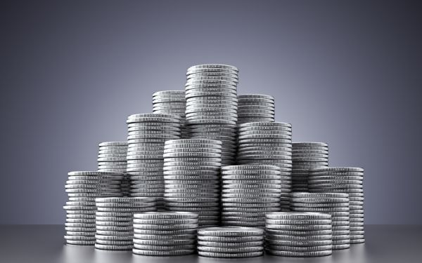 Silver coins stacked