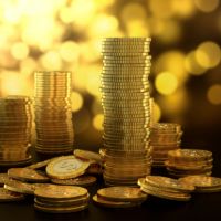 Gold coins stacked
